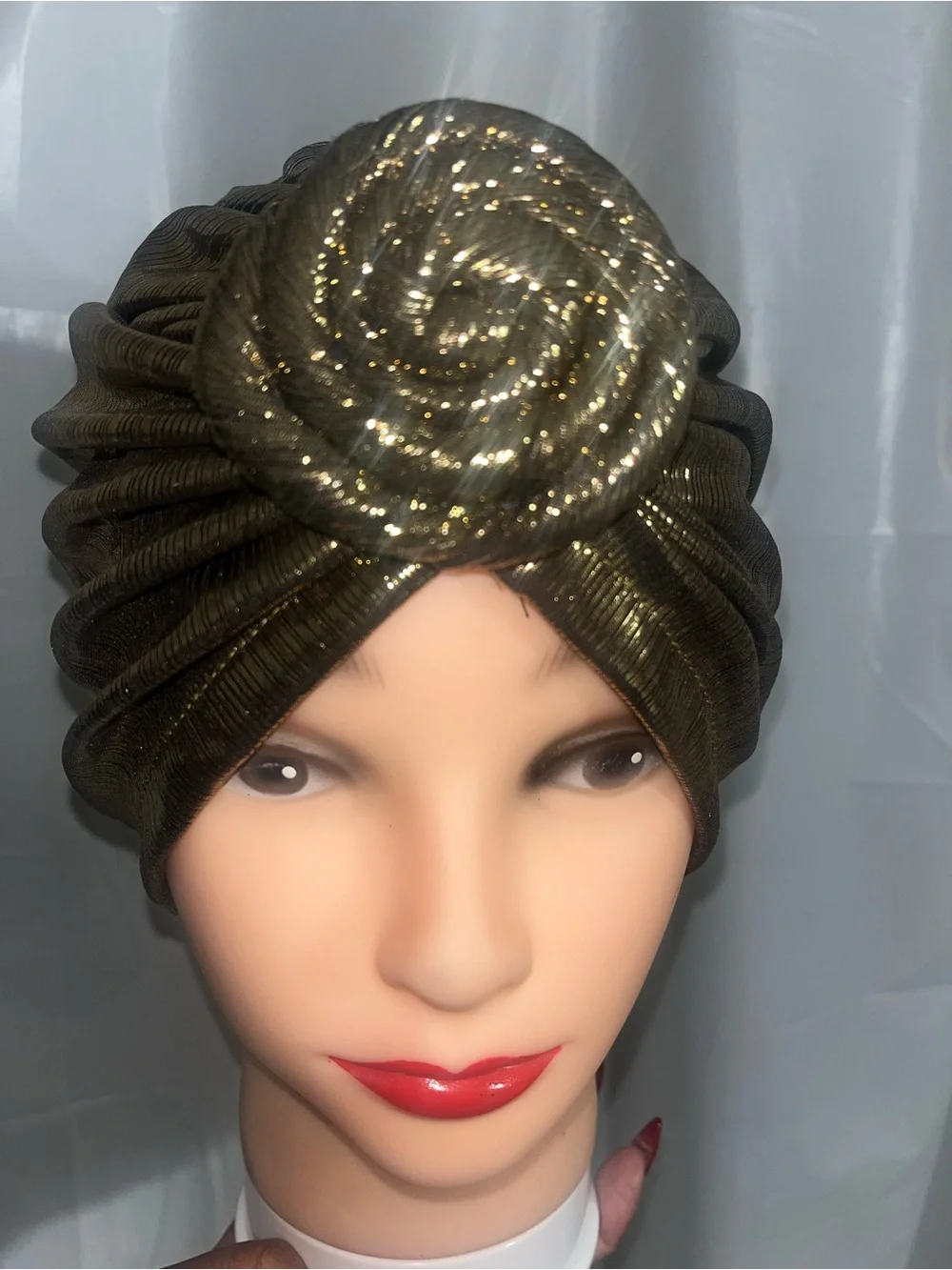 Metallic Gold Pre Tied Top Knot Turban Hat - Women Accessories